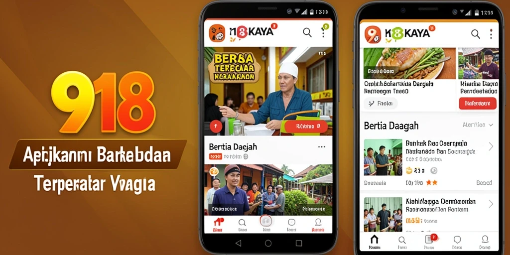 Tampilan antarmuka pengguna aplikasi 918KAYA dengan berita daerah.