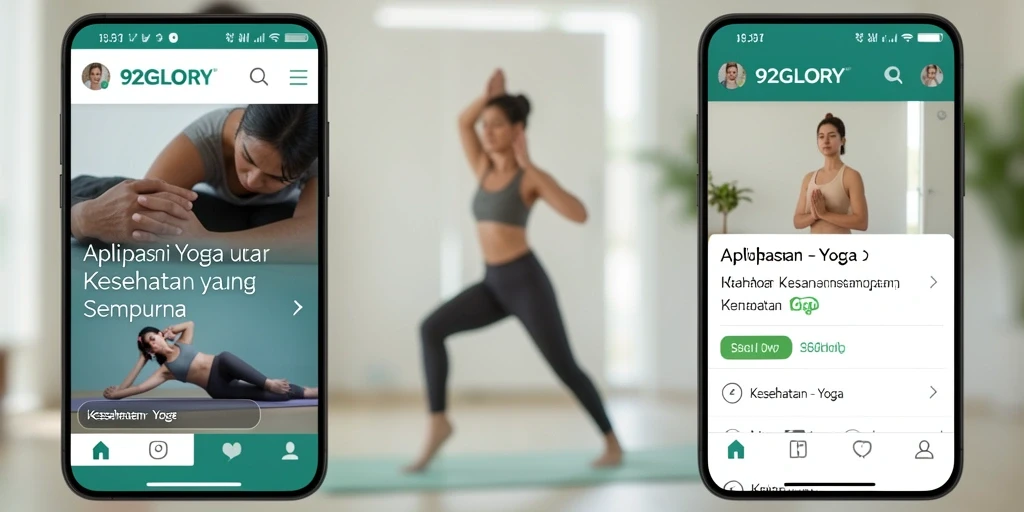 Tampilan utama aplikasi 92GLORY yang menunjukkan berbagai pilihan kelas yoga.