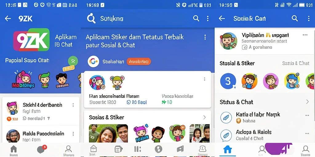 Tampilan antarmuka aplikasi 9ZK dengan pilihan stiker yang menarik.