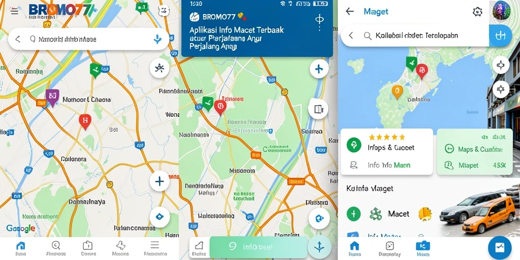 Antarmuka BROMO77 menampilkan informasi macet dan cuaca dengan jelas.
