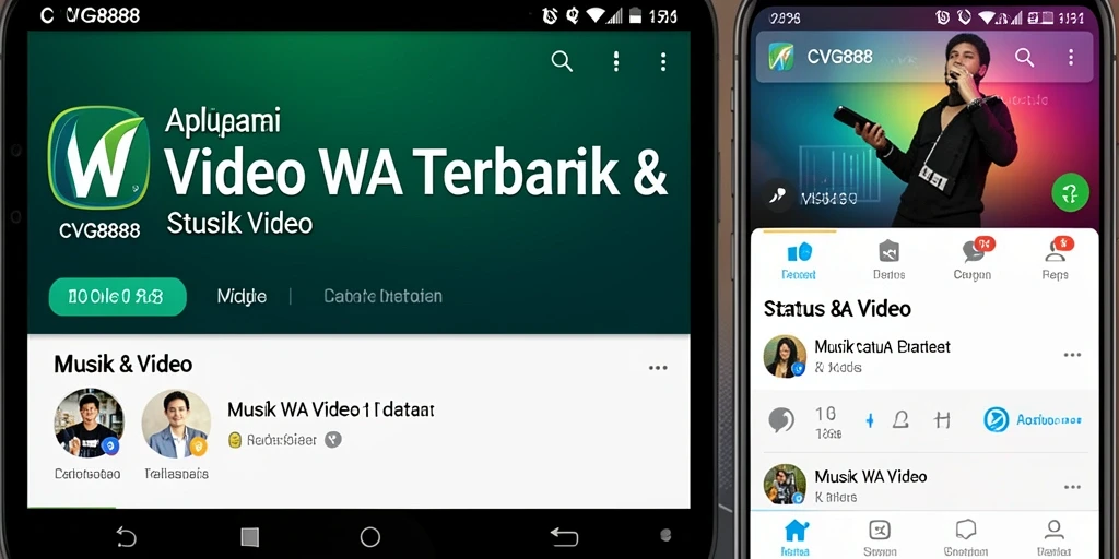 Tampilan antarmuka aplikasi CVG8888 dengan pilihan video-status yang menarik.