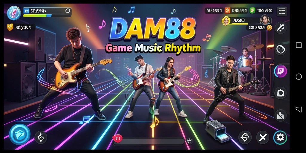 Antarmuka menarik dari game Musik Rhythm DAM88 yang interaktif dan penuh warna.