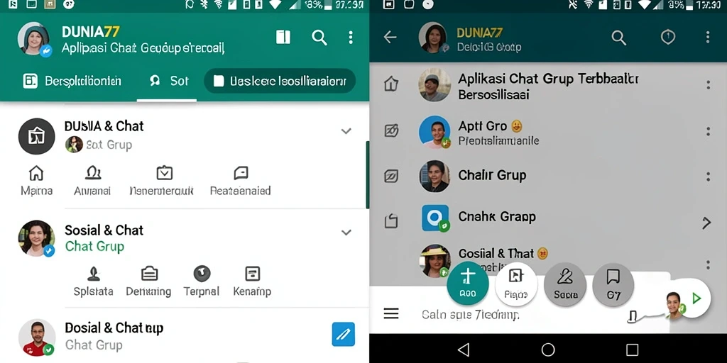 Antarmuka utama DUNIA77 dengan fitur-fungsi Chat Grup yang intuitif.