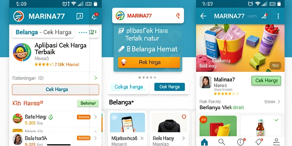 Tampilan antarmuka utama aplikasi MARINA77 untuk cek harga produk.