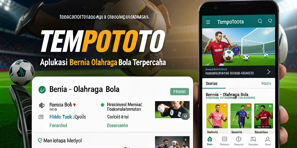 Tampilan antarmuka aplikasi TEMPOTOTO dengan fitur berita olahraga bola.